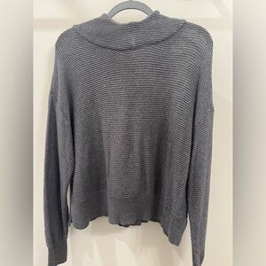 Grey knit sweater with hoodie